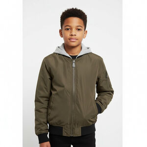 Urban ID Hooded Bomber Jacket Youth Utility Streetwear Sz Small 7/8 Olive Green